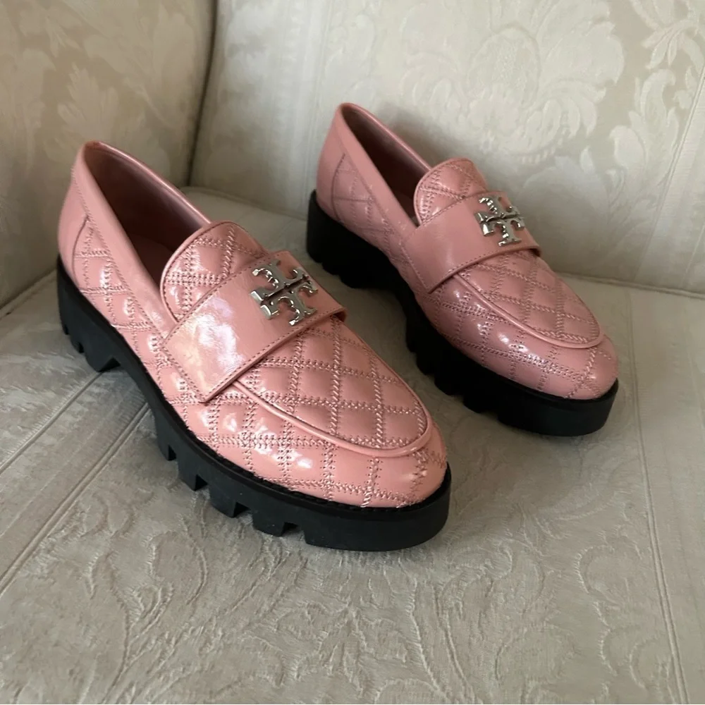 AUTHENTIC Tory Burch Pink Quilted Lug Sole Loafers NWOB size 8